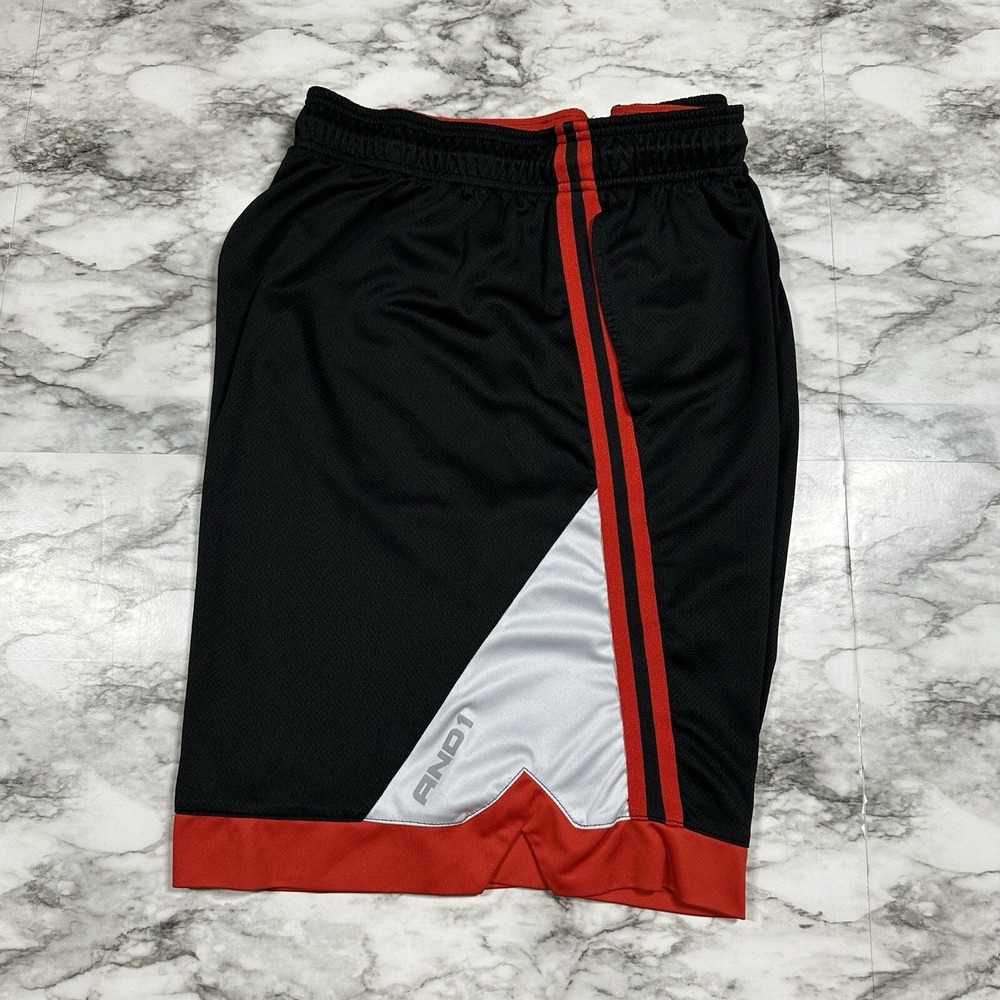 AND1 Shorts Mens Size 2XL Black Red Basketball Performance Activewear Vintage